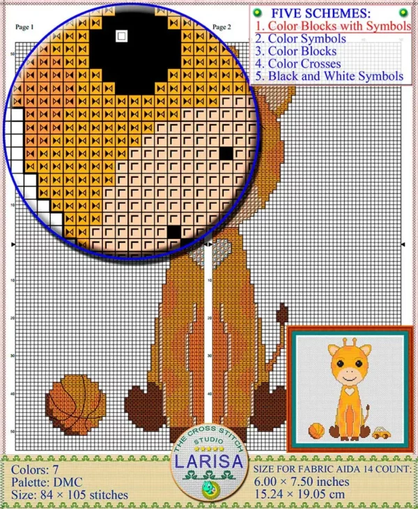 Playful giraffe cross stitch chart