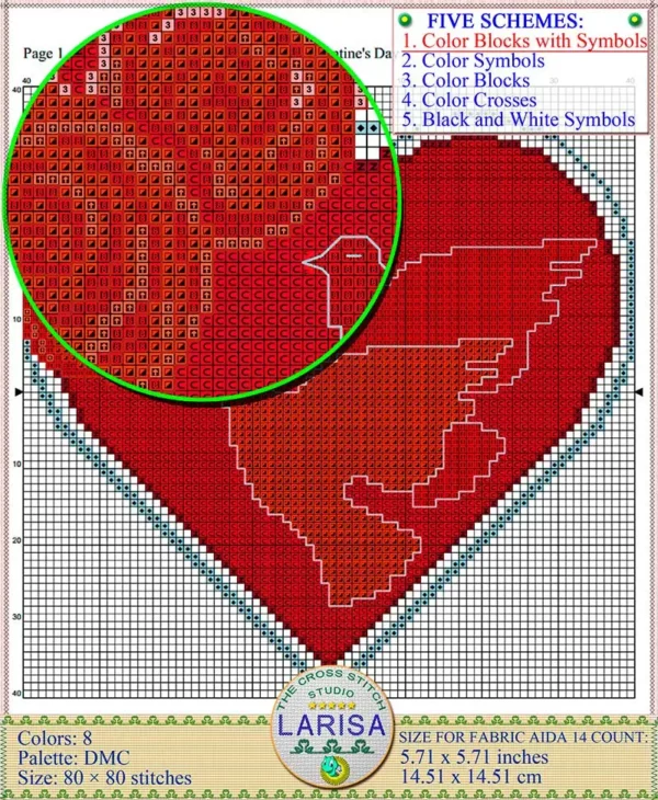 Passionate Cross Stitch Design: Graceful Doves and Red Heart