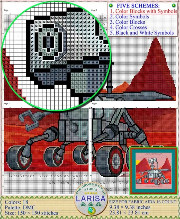 Create an atmospheric piece with the Mars rover cross stitch pattern