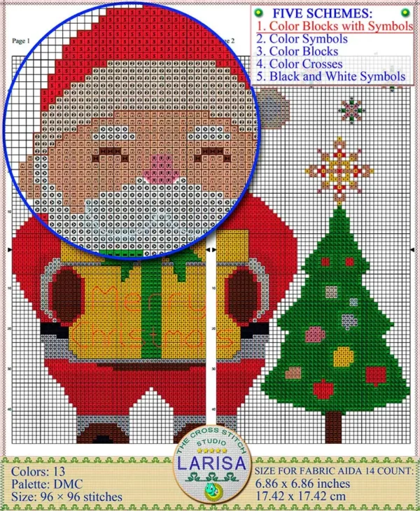 Stitchable pattern featuring Santa Claus and a gift