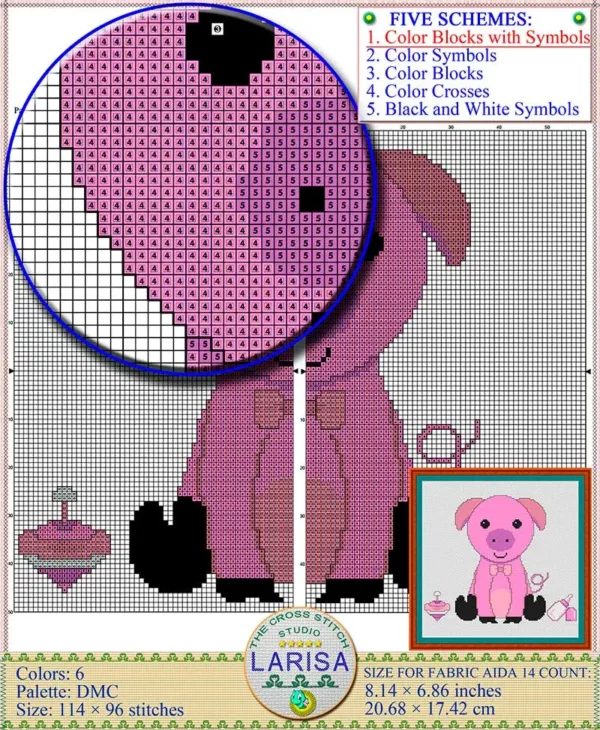 Playful piglet cross stitch chart