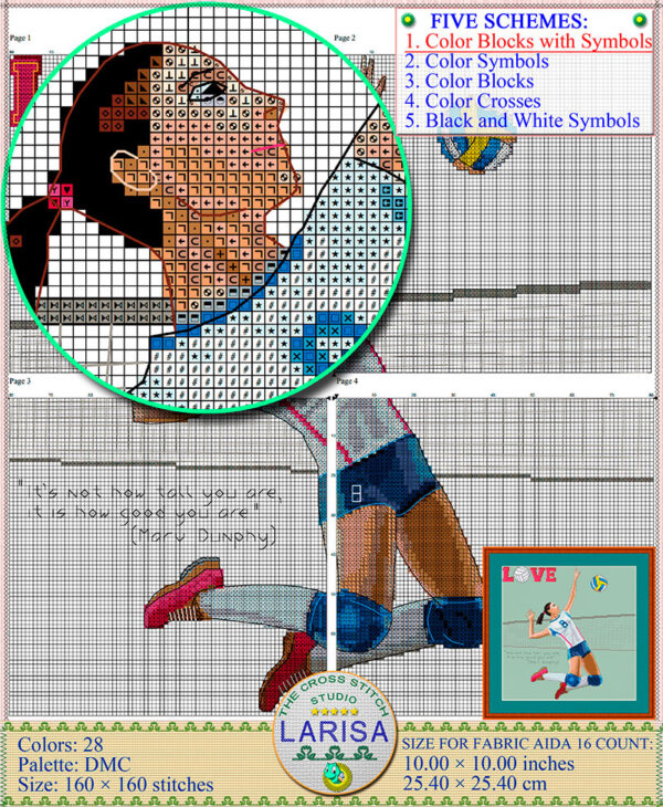 Vibrant volleyball cross stitch pattern with intricate details