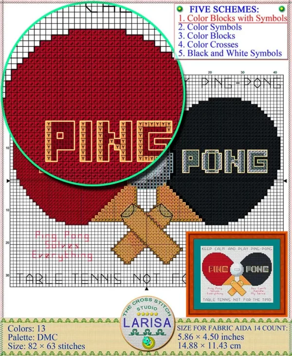 Stitchable pattern featuring table tennis equipment