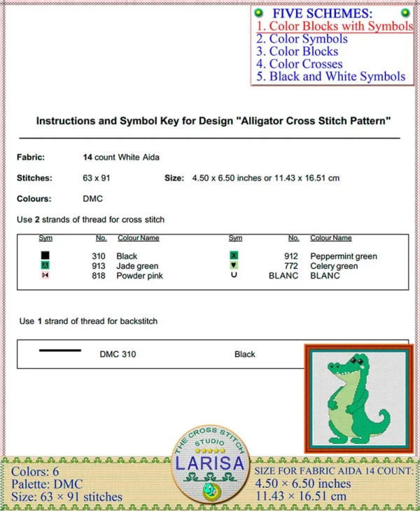 Playful alligator cross stitch chart