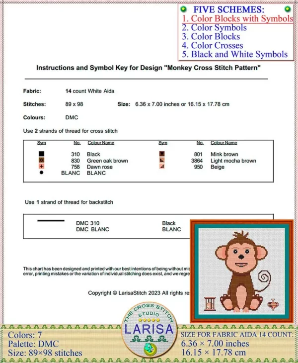 Stitch the lovable monkey with this cross stitch pattern