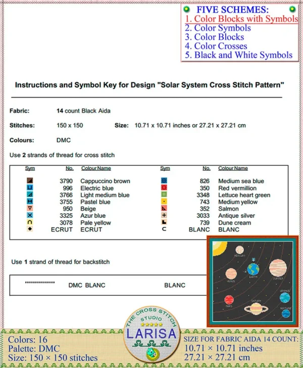 Cosmic cross stitch design with planets