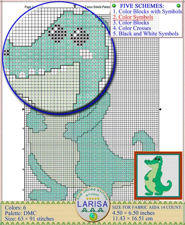 Adorable alligator diagram for stitching fun