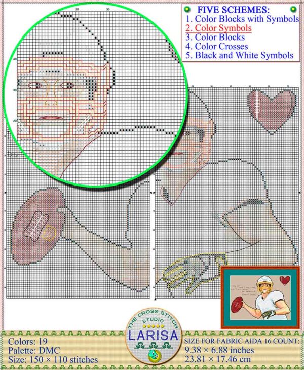 Cross stitch pattern of an American football player