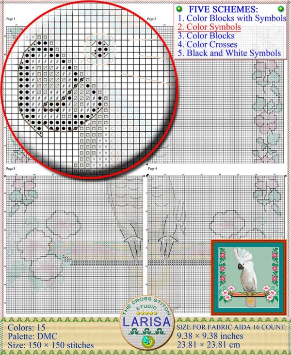 Tropical cockatoo cross stitch design