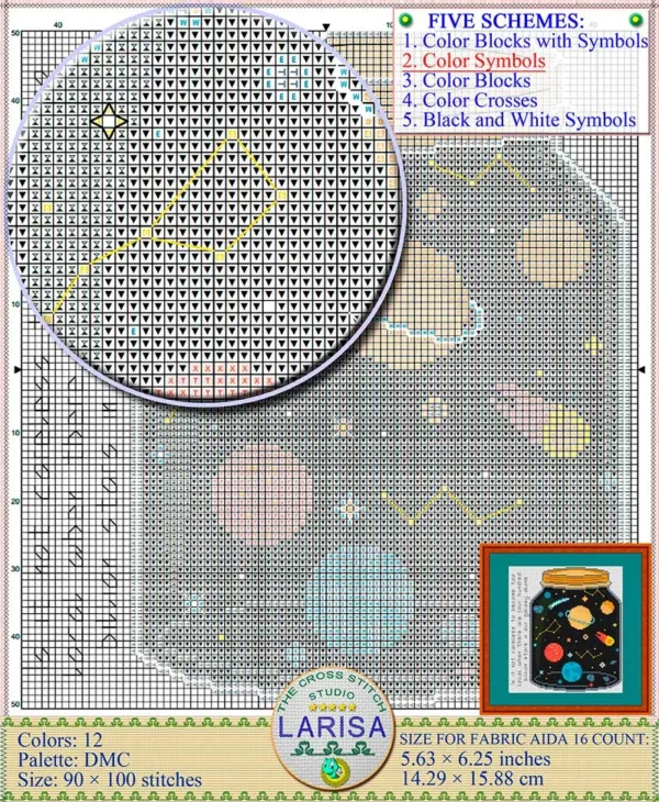 Astronomical Cross Stitch Pattern with Stars and Planets