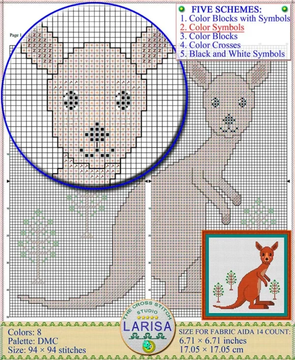 Cartoon baby kangaroo stitching project for cross stitch enthusiasts