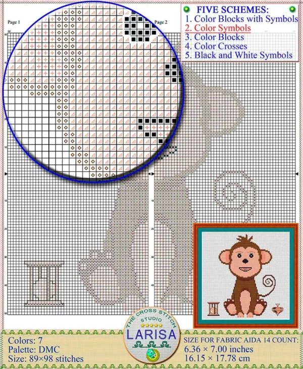 Tailed monkey cross-stitch pattern