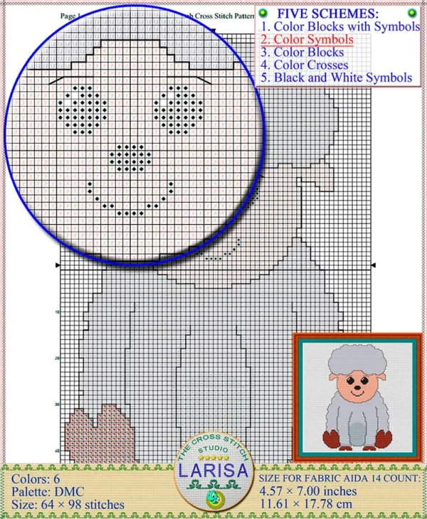 Whimsical sheep cross stitch chart