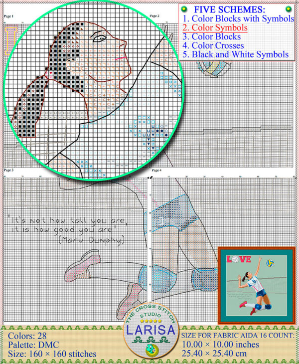 Capture the power of volleyball with this cross stitch design