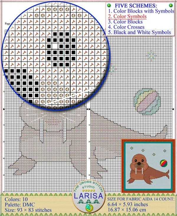 Cartoon baby walrus stitching project for cross stitch enthusiasts