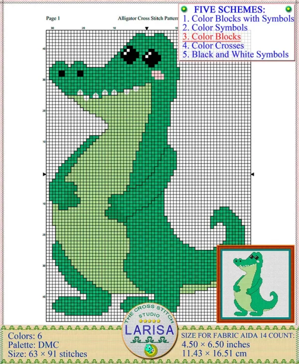 Charming gator embroidery pattern