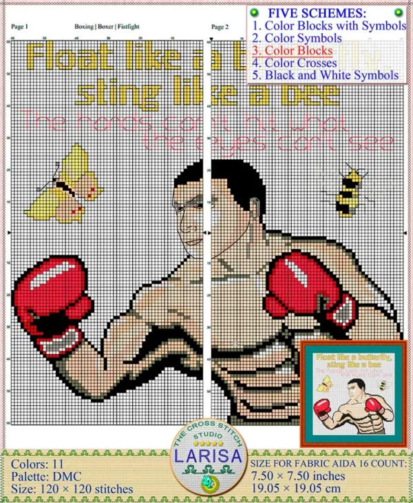 Symbolic Cross Stitch: Butterfly and Bee in Boxing Design