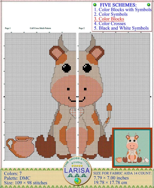 Delightful calf design for cross stitch enthusiasts