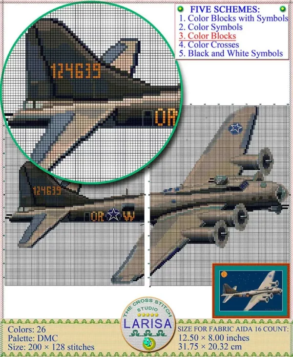 Authentic B-17 Bomber Cross Stitch Pattern