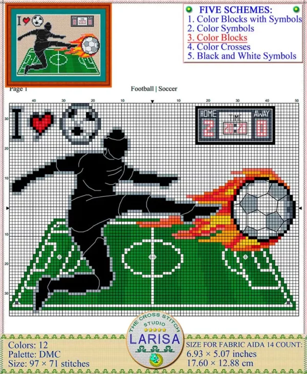 Create a masterpiece of the beloved sport with football/soccer cross stitch pattern