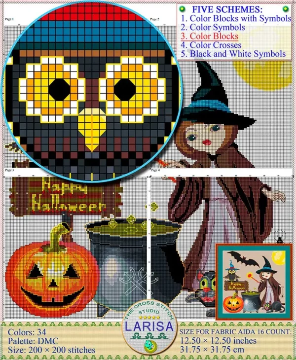 Sample completed Halloween cross-stitch collage project