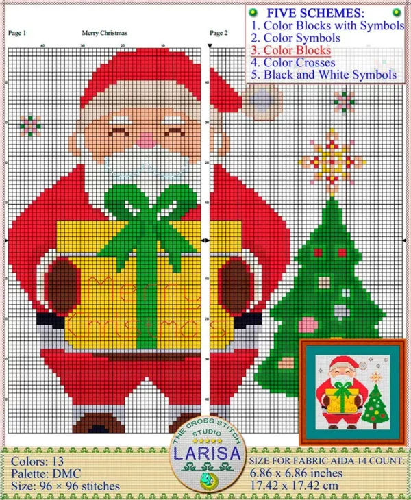 Captivating Christmas embroidery chart with Santa Claus