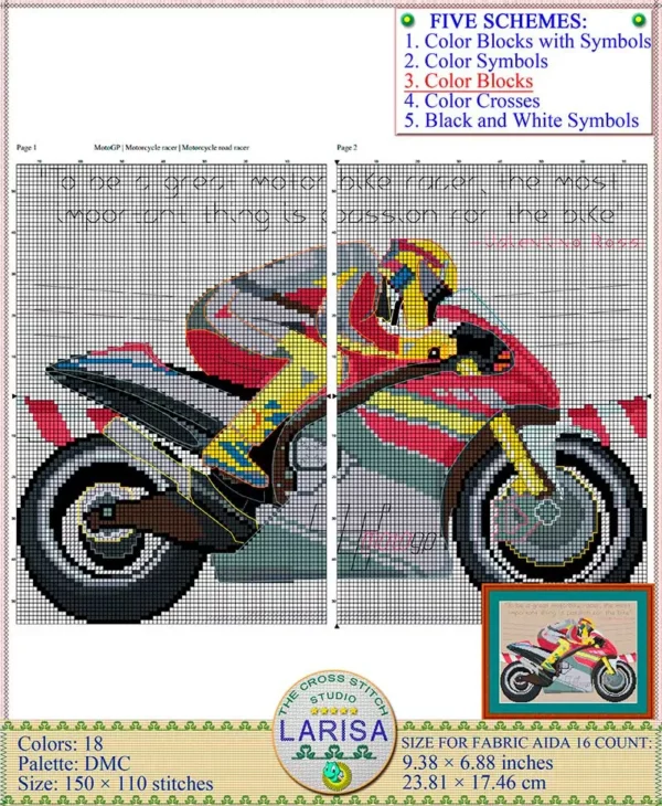 Celebrate the adrenaline of motosport with cross stitch