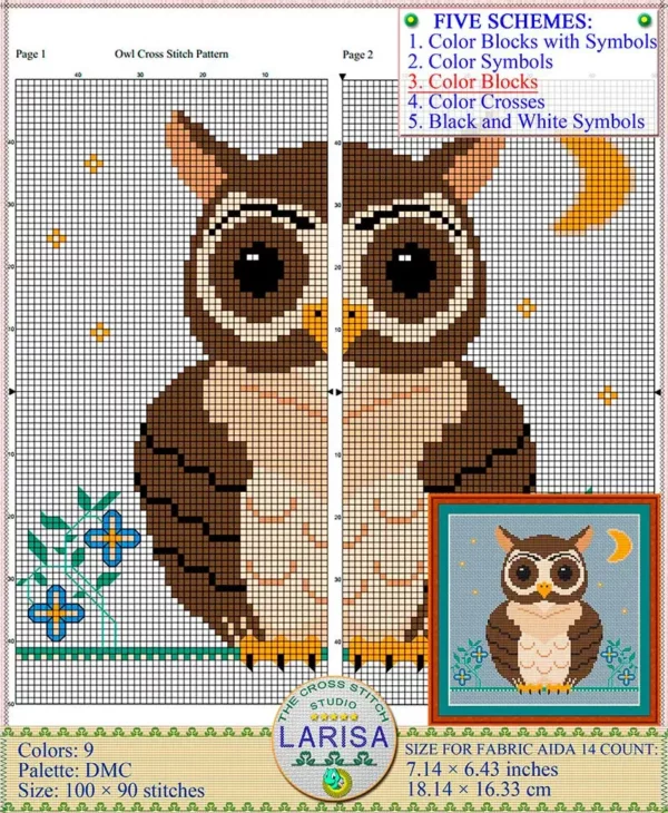 Beautiful owl design for cross stitch