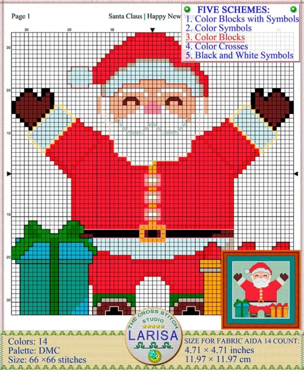 Santa Claus embroidery chart for a joyful New Year stitching experience
