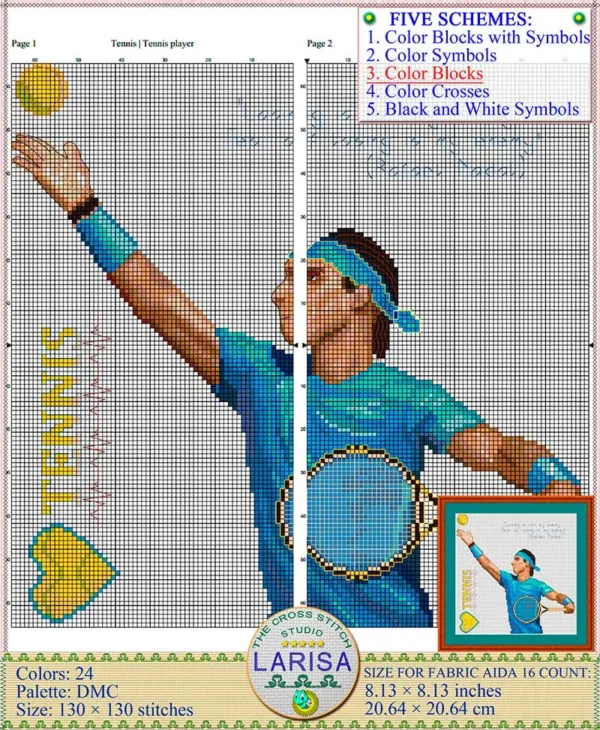 Captivating tennis player cross stitch diagram