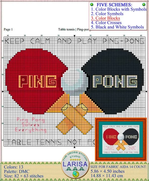 Captivating table tennis embroidery chart