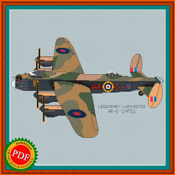 Avro Lancaster AR-G cross stitch pattern