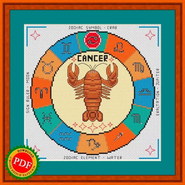 Cancer zodiac sign cross stitch pattern chart