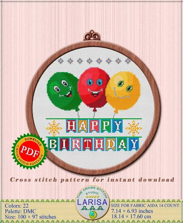 Funny Birthday Balloons Cross Stitch Pattern: Joyful Celebration