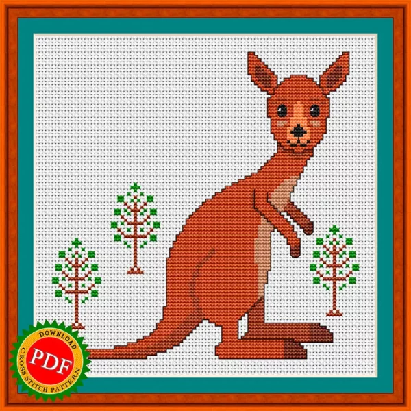 Kangaroo cross stitch pattern with adorable baby kangaroo