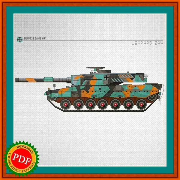 German Leopard 2 tank cross stitch pattern