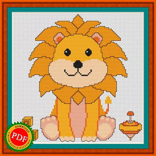 Adorable lion cub cross stitch pattern