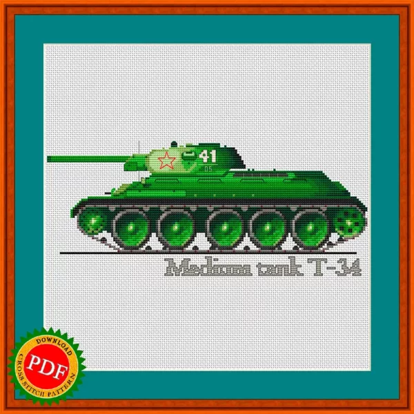 Tank T-34 cross stitch pattern