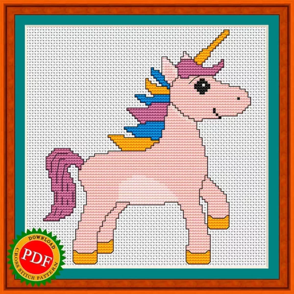 Pale pink unicorn cross stitch pattern